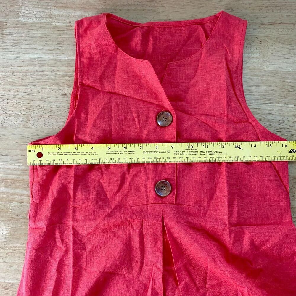 NWOT Coral Red Linen & Cotton Sleeveless Button Up Tank Top Blouse S - Picture 6 of 8